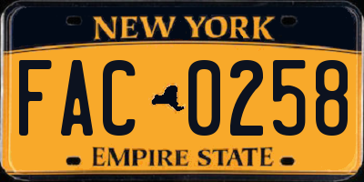 NY license plate FAC0258