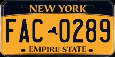 NY license plate FAC0289