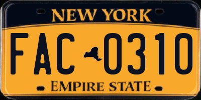 NY license plate FAC0310