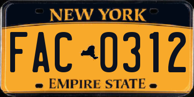 NY license plate FAC0312