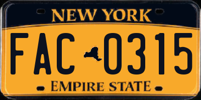 NY license plate FAC0315