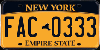 NY license plate FAC0333