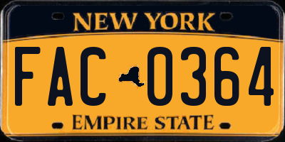 NY license plate FAC0364