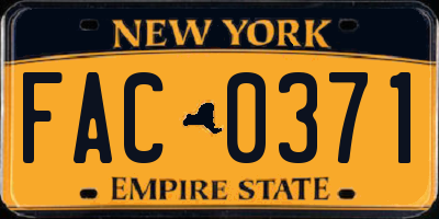 NY license plate FAC0371