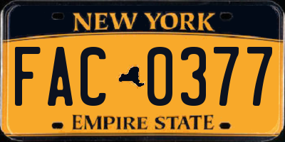 NY license plate FAC0377