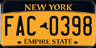 NY license plate FAC0398