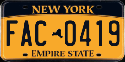 NY license plate FAC0419
