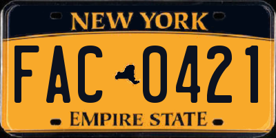 NY license plate FAC0421