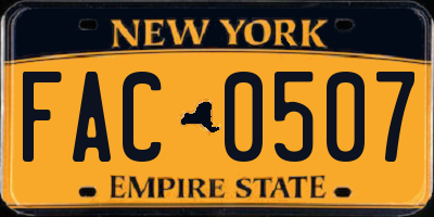 NY license plate FAC0507