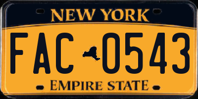 NY license plate FAC0543