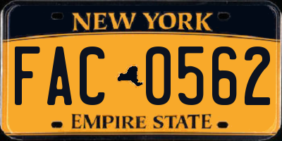 NY license plate FAC0562