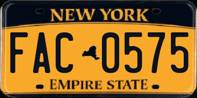 NY license plate FAC0575