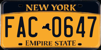 NY license plate FAC0647