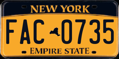 NY license plate FAC0735