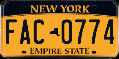NY license plate FAC0774