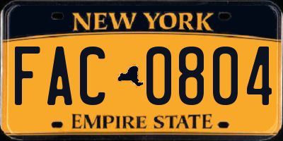 NY license plate FAC0804