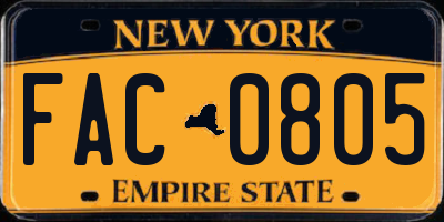 NY license plate FAC0805