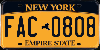 NY license plate FAC0808