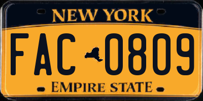 NY license plate FAC0809