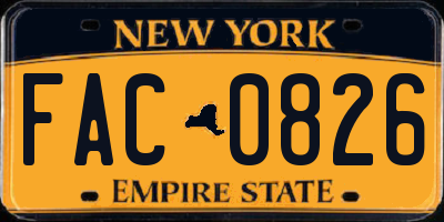 NY license plate FAC0826