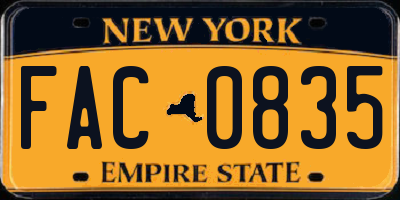 NY license plate FAC0835