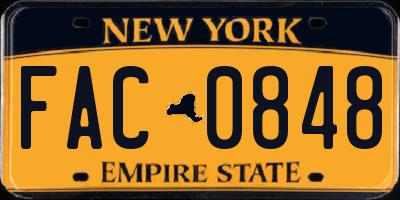 NY license plate FAC0848