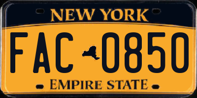 NY license plate FAC0850