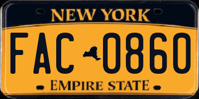 NY license plate FAC0860