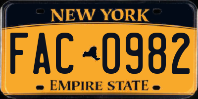 NY license plate FAC0982