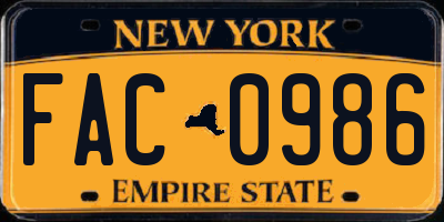 NY license plate FAC0986