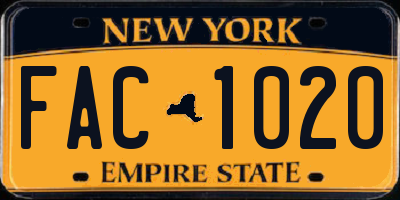 NY license plate FAC1020