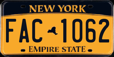 NY license plate FAC1062