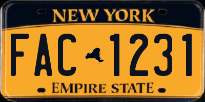 NY license plate FAC1231