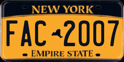 NY license plate FAC2007