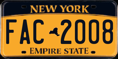 NY license plate FAC2008