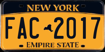 NY license plate FAC2017