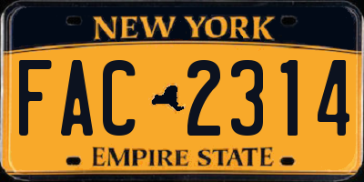 NY license plate FAC2314