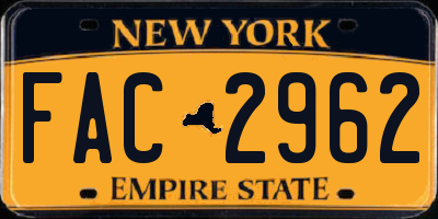NY license plate FAC2962