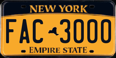 NY license plate FAC3000