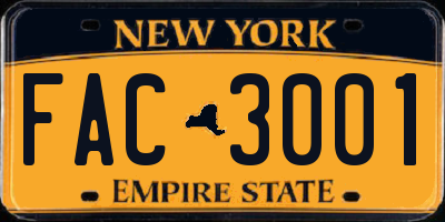 NY license plate FAC3001