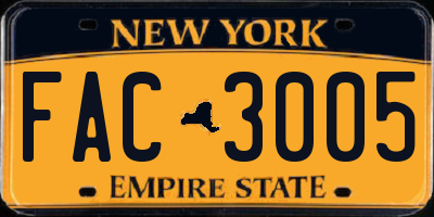 NY license plate FAC3005