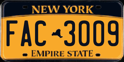 NY license plate FAC3009
