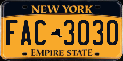 NY license plate FAC3030