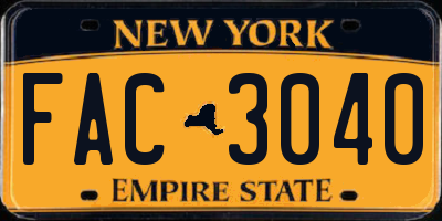 NY license plate FAC3040