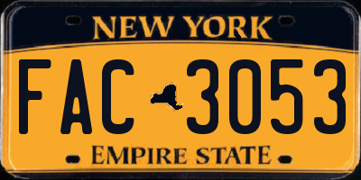 NY license plate FAC3053