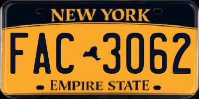 NY license plate FAC3062