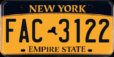 NY license plate FAC3122