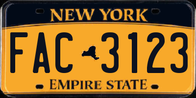 NY license plate FAC3123