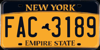 NY license plate FAC3189