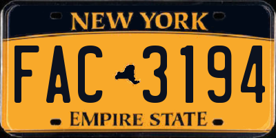 NY license plate FAC3194